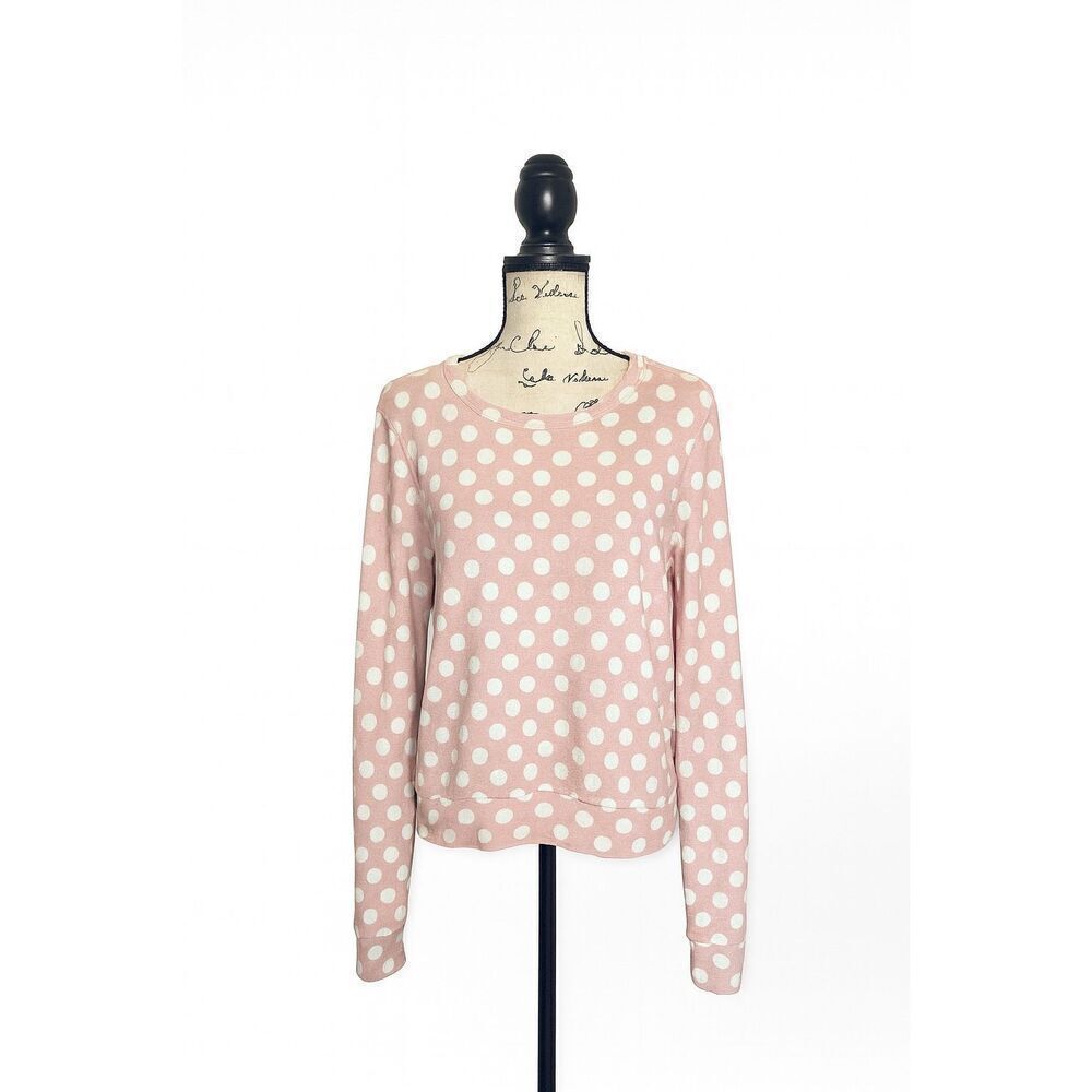 Wildfox Pink White Polka Dot Pullover Sweatshirt Women’s Size XS Relaxed Fit